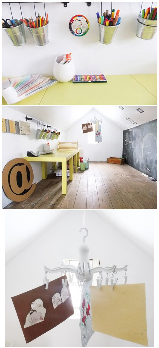 a kid's art room in the attic