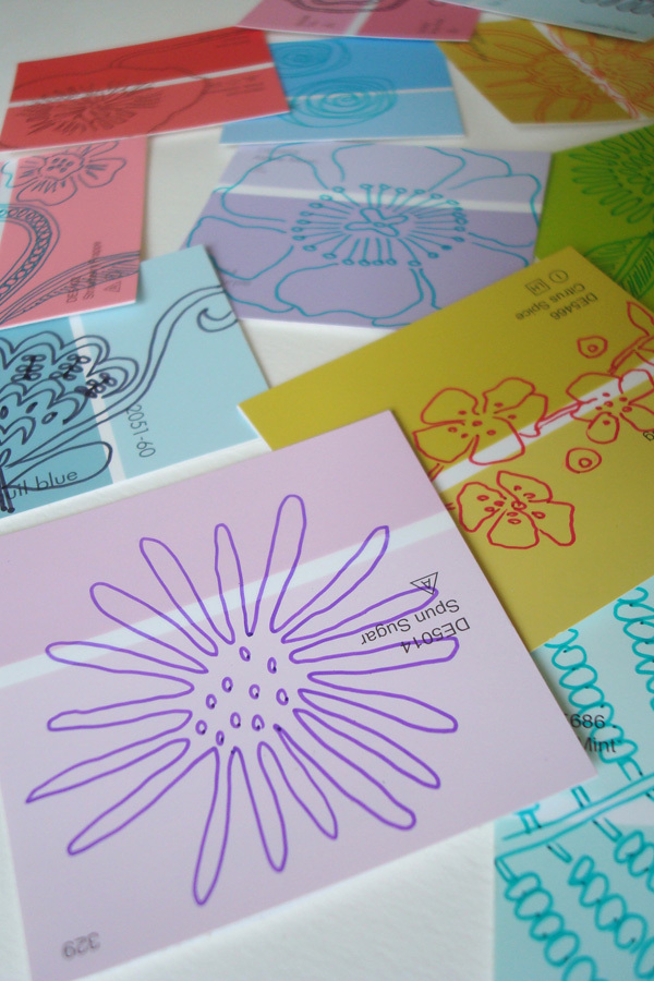 make gift tags by doodling on paint chips