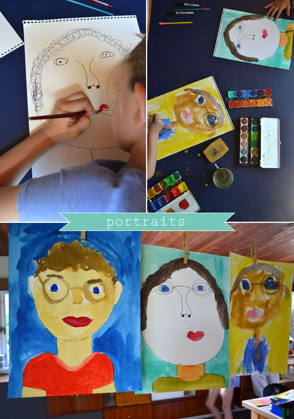 painting portraits of their dad for Father's Day