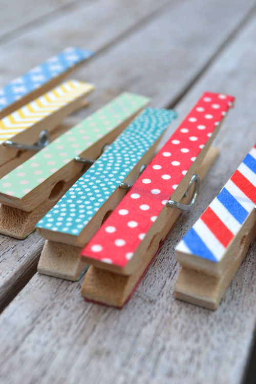 decorate clothespins with washi tape