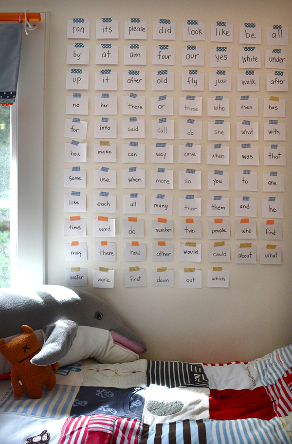 sight word wall ~ great activity for bed time ~ just add more as they learn