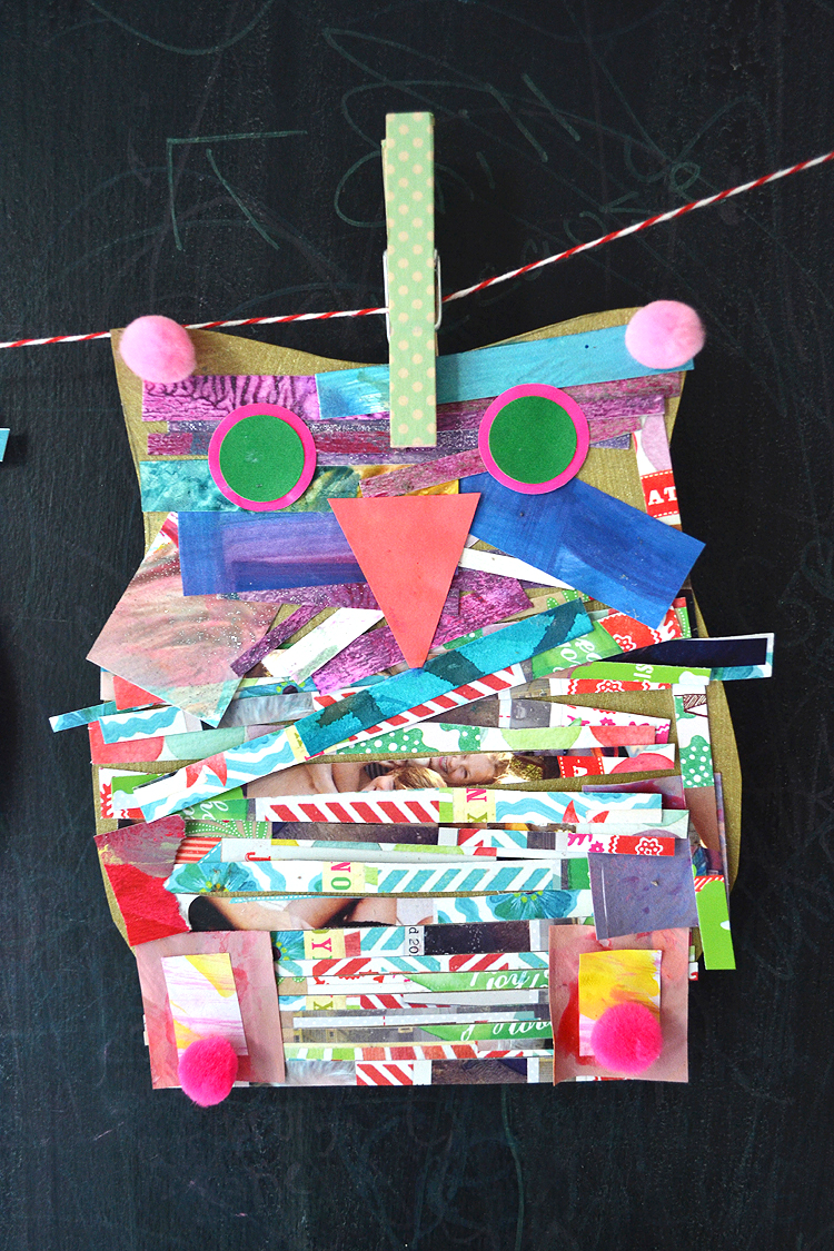 This owl template is the base for a great collage activity for children.