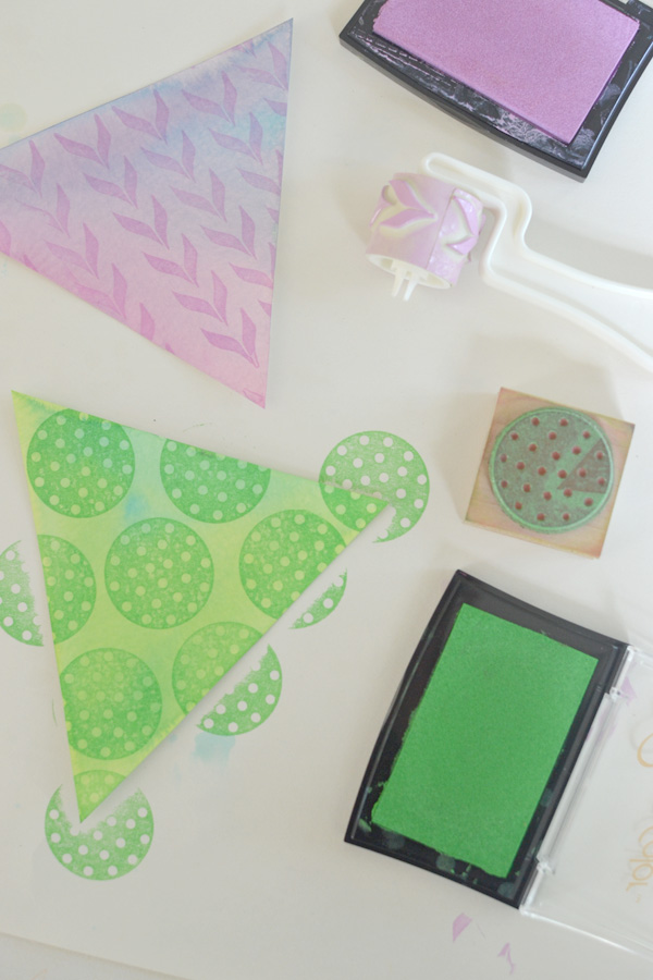 garland made with watercolors + rubber stamps