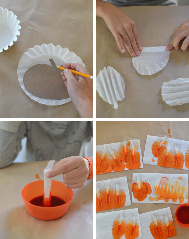 make this light and cheery pumpkin garland from coffee filters