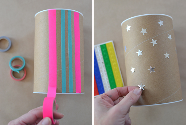 use washi tape and silver star stickers to decorate your tubes