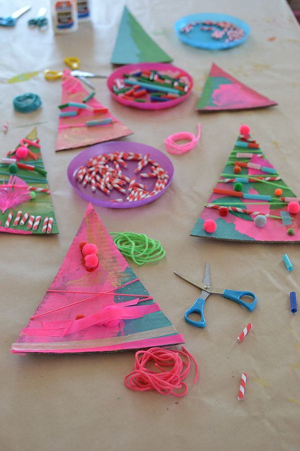 made by 4-year olds ~ using cardboard and collage bits