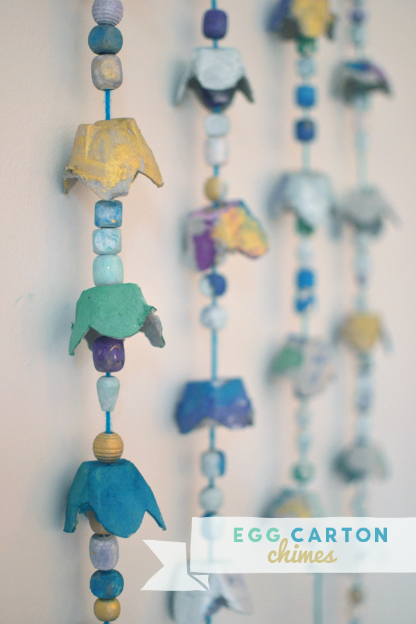 kids make chimes using recycled egg cartons