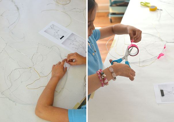 kids make faces from wire in the style of American artist and sculptor Alexander Calder
