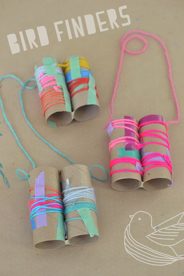 kids make this simple binocular craft with yarn and colored tape