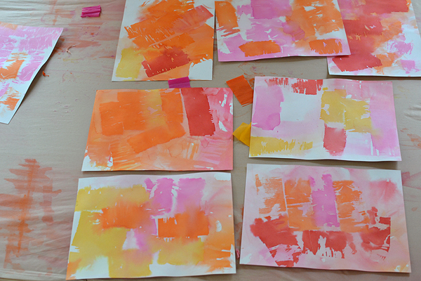children use crepe paper streamers and water to transfer the color onto paper and make these cool prints