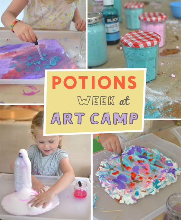 This week in art camp, the kids explore potions and recipes for lots of messy fun!