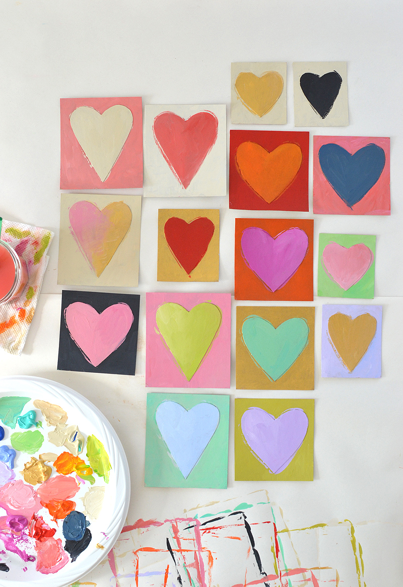make these sweet heart cards from cereal boxes and acrylic paints