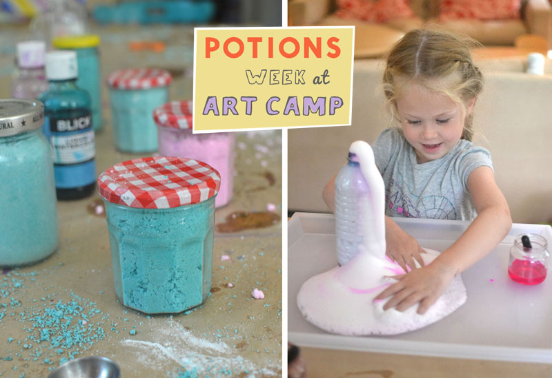Kids spend a whole week at art camp making all sorts of potions and messy play.