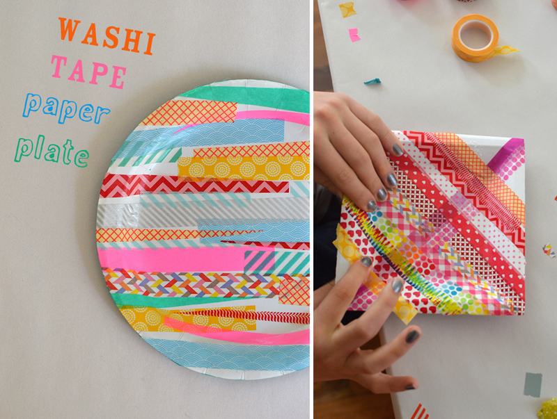 Decorate paper plates with wash tape and seal with mod podge to make a little tray.