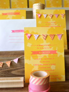 Custom designed baby shower invitation in YELLOW with washi tape garland