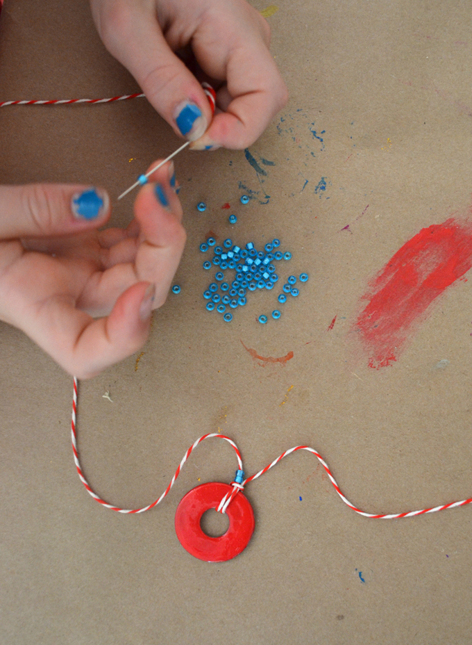Kids and teens make gorgeous necklaces from washers found at the hardware store.
