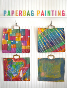 simple open-ended painting invitation for kids using recycled paper bags