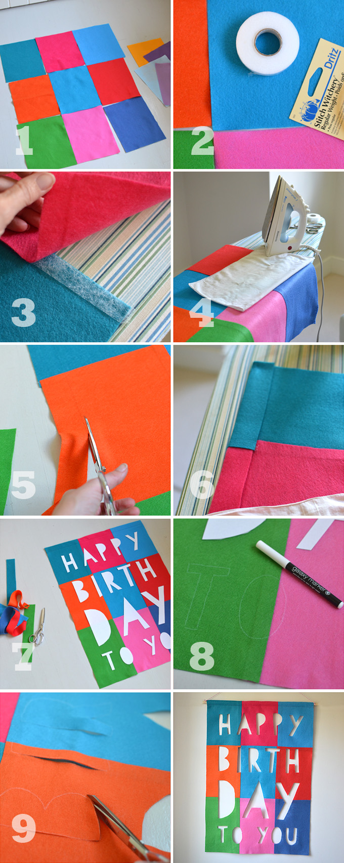 This no-sew happy birthday banner is made from felt and can be used for a lifetime.