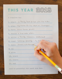 New Years Resolutions free printable sheet.