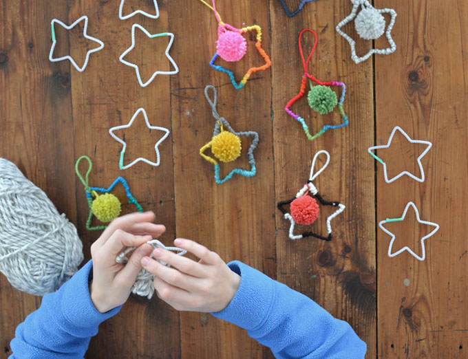 Make the cutest star ornaments with yarn and wire.