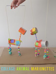 Children make animal marionettes for TP rolls and other materials.