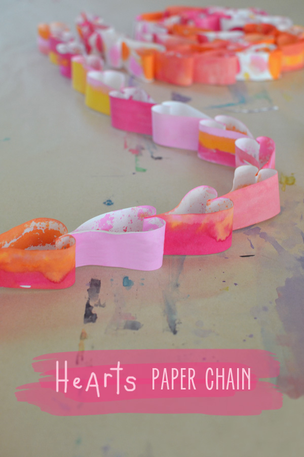 painted heart paper chain using watercolors watercolors