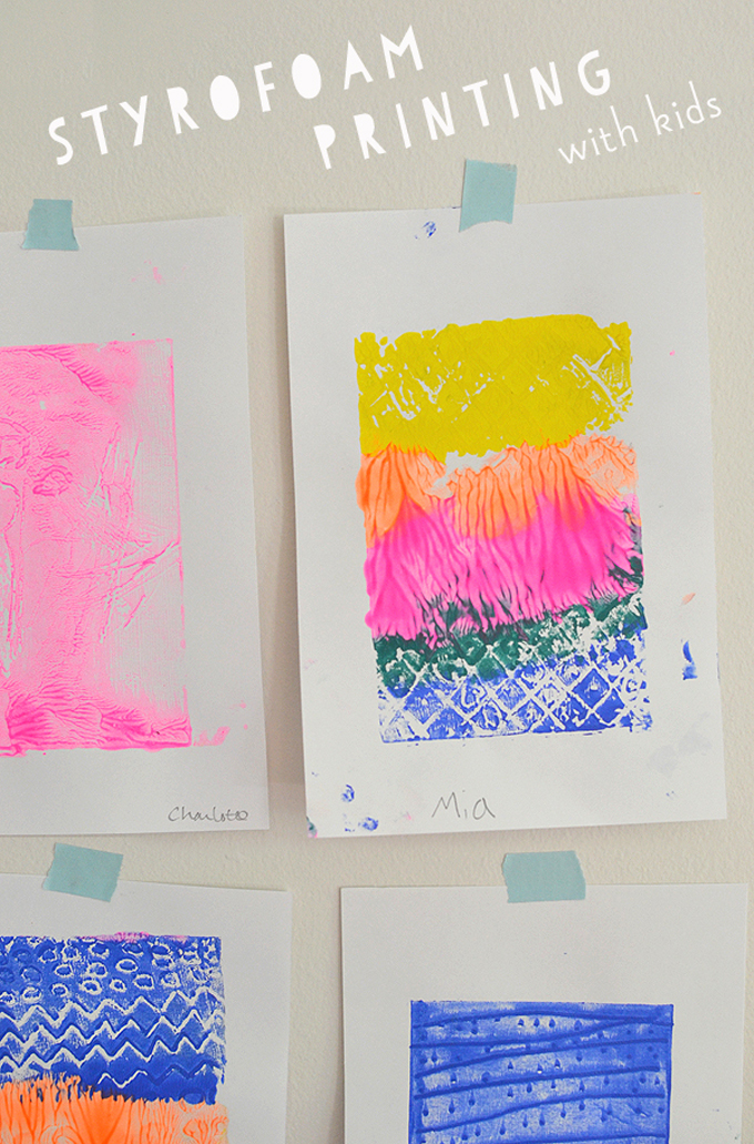 kids try printmaking with styrofoam and tempera paint