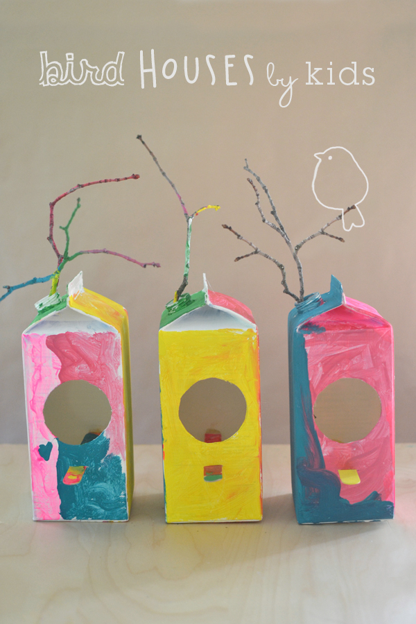 kids make this simple bird house craft from milk cartons