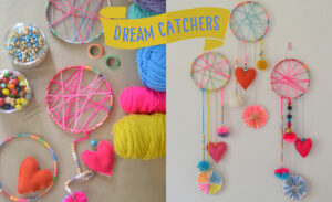 Dreamcatchers made by 5-7yr olds in art camp.