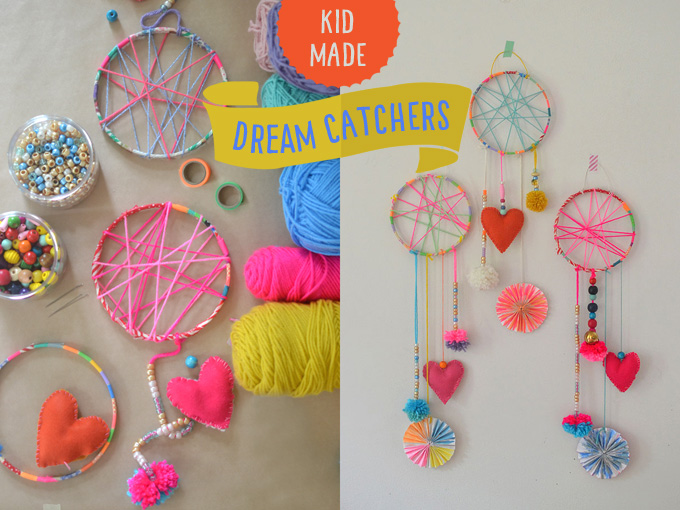 Dreamcatchers made by 5-7yr olds in art camp.