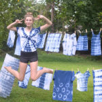 shibori tie-dying with kids in art camp
