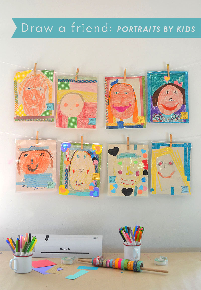 hanging portraits kids painted of their friends