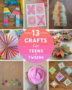 13 crafts for teens a tweens, including yarn crafts, garlands, painting, and drawing.