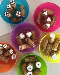 Make simple rubber stamps from wine corks and craft foam.