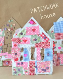 Kids make patchwork houses from cardboard.