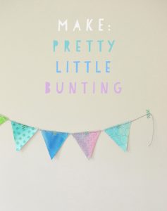 Bunting made from watercolor and rubber stamps.