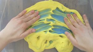Mixing slime with Model Magic or Japanese Daiso clay makes for a thicker "butter" slime that is fun to play with.