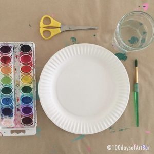 Art Prompt: Paper Plate Painting. From @100daysofArtBar Instagram account and included in an Advent Calendar Printable.