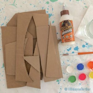 Art Prompt: Cardboard Sculpture. From @100daysofArtBar Instagram account and included in an Advent Calendar Printable.