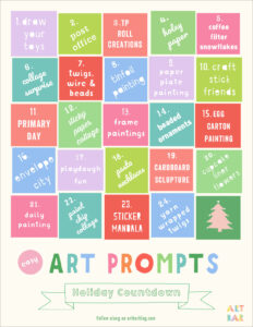 Spark open-ended creativity with this Art Prompts Advent Calendar printable.