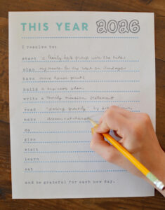 Use this New Years resolutions printable with one-word prompts for 2026.