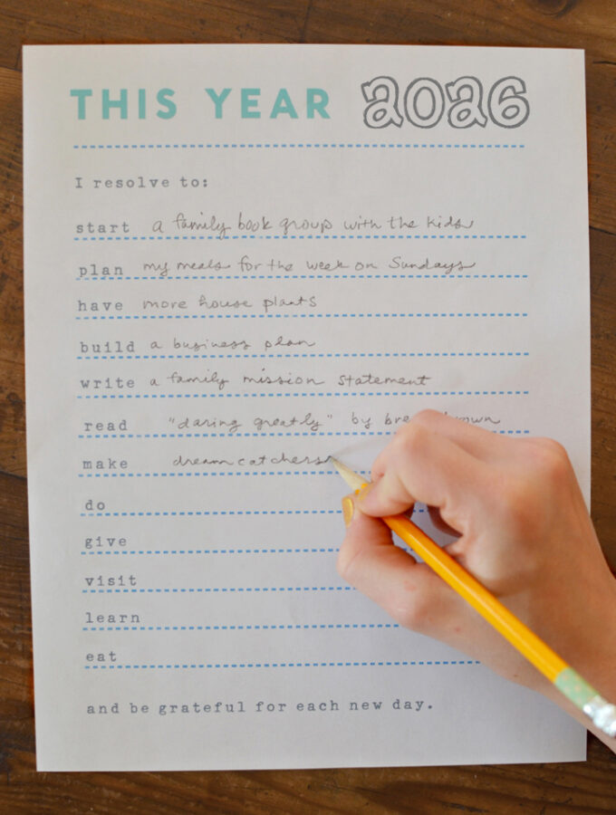 Use this New Years resolutions printable with one-word prompts for 2026.