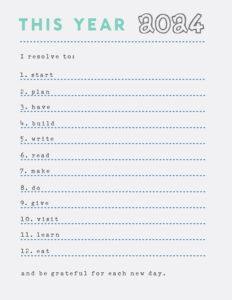 One word prompt New Year's Resolutions Printable, 2024 version