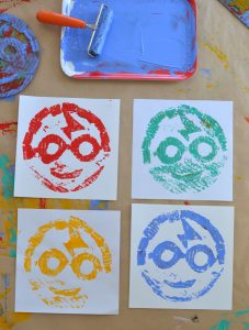 Collagraph printmaking with kids using cardboard.