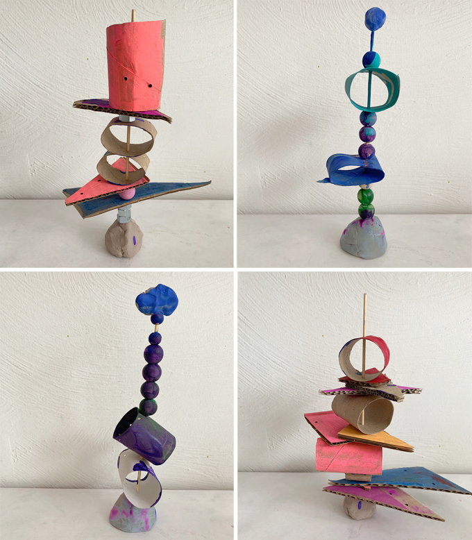 Allow the clay to harden and dry, and display your child’s super special sculpture in a prominent place at home! Invite kids to revisit and recreate their sculpture as many times as they’d like. This is a perfect opportunity to practice arranging and iterating (trying an idea over and over again to make changes).