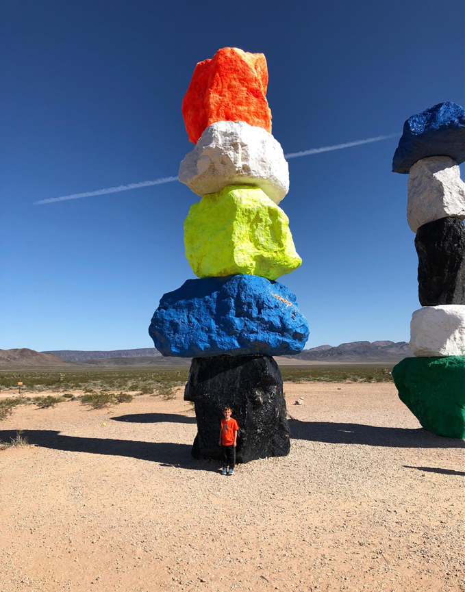 Kids make stacked, clay sculptures using Seven Magic Mountains artist, Ugo Rondinone, as inspiration.