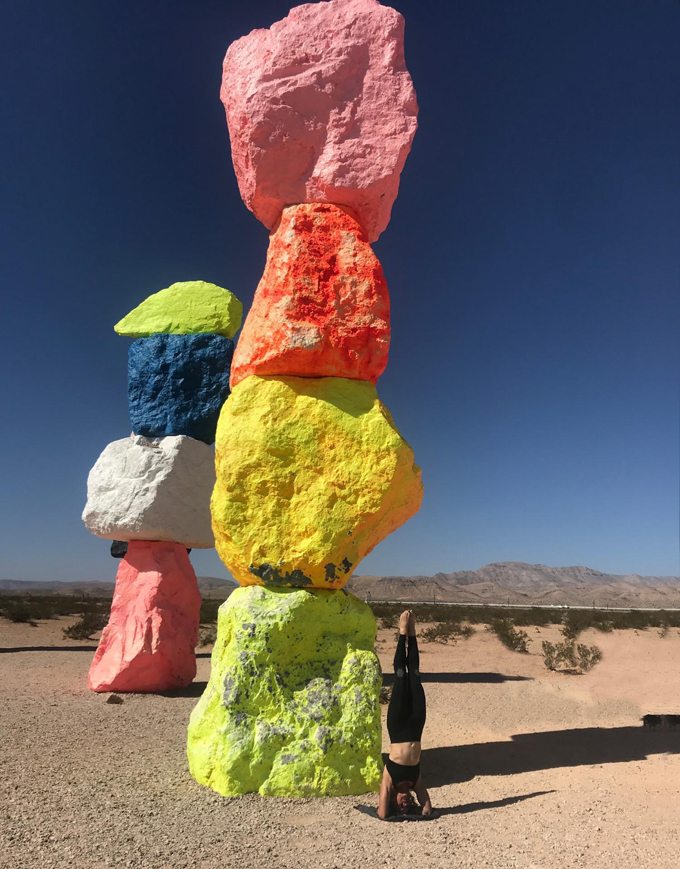 Kids make stacked, clay sculptures using Seven Magic Mountains artist, Ugo Rondinone, as inspiration.