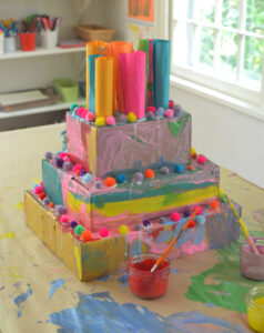 Cardboard cakes are perfect birthday party crafts! From the book Art Workshop for Children, by Barbara Rucci.