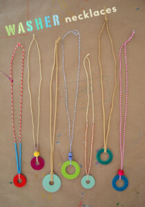 Kids and teens make gorgeous necklaces from washers found at the hardware store.