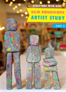 Kids study artist Ugo Rondinone and his Human Nature sculptures, making their own stacked sculptures using floral foam, paper mâché, and magnets.